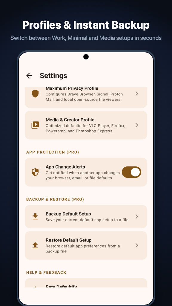 Profiles & Instant Backup